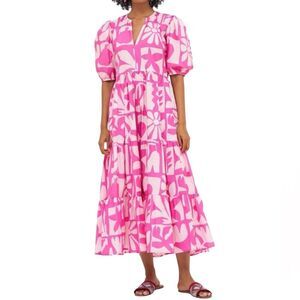 Oliphant Tuckernuck Munthe Puff Sleeve Maxi Dress in Twiggy Pink Floral Size XS